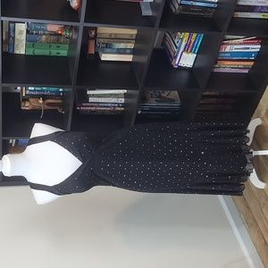 Vtg 90s METAPHOR Black Glittery Mesh Low Back Empire Waist Strappy Dress